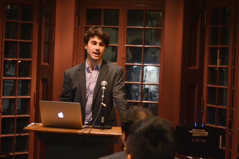 College sophomore Nico Corrino, who pioneered the mobile app Soundcheck, spoke at the Kelly Writer's House on Tuesday.