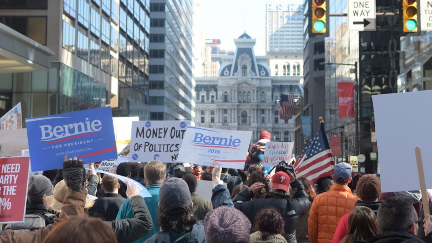 Philadelphians and college students alike joined together on Saturday at a rally in Center City to show their support for presidential candidate Bernie Sanders.