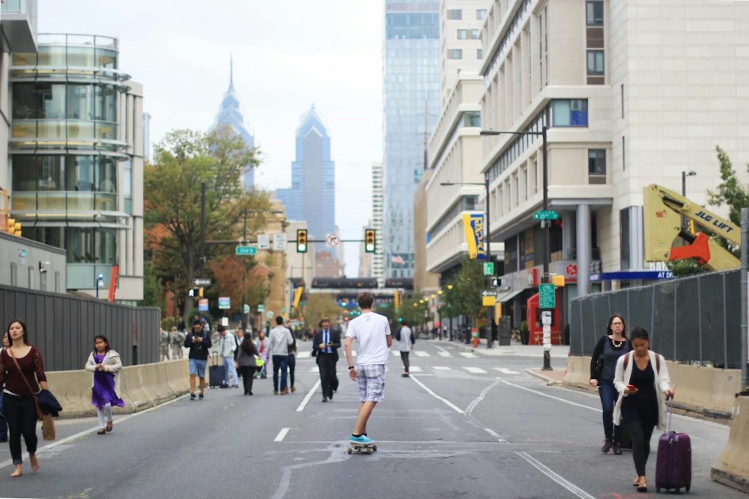 Streets on and around campus were free of vehicles this past weekend due to Papal traffic blocks.
