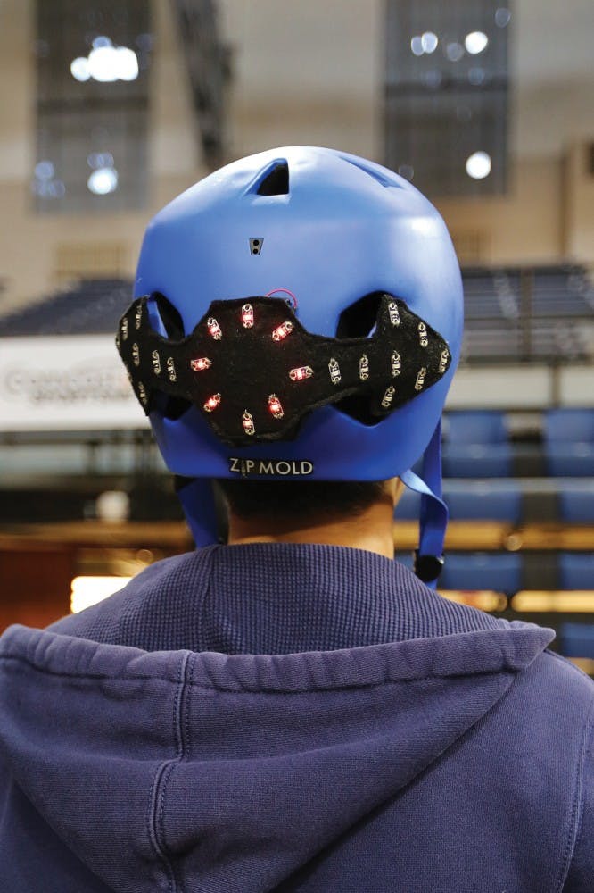 A helmet prototype the team made for PennApps.