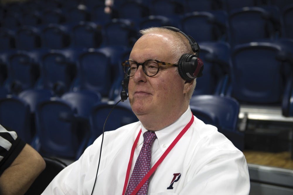 PA announcer Richard Kahn hasn't missed a Penn basketball game at the Palestra in 12 years.
