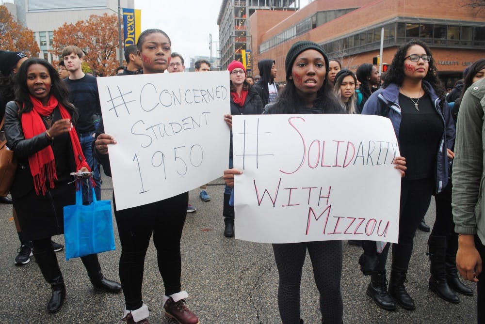 Students marched in the #Philly protest Thursday afternoon.