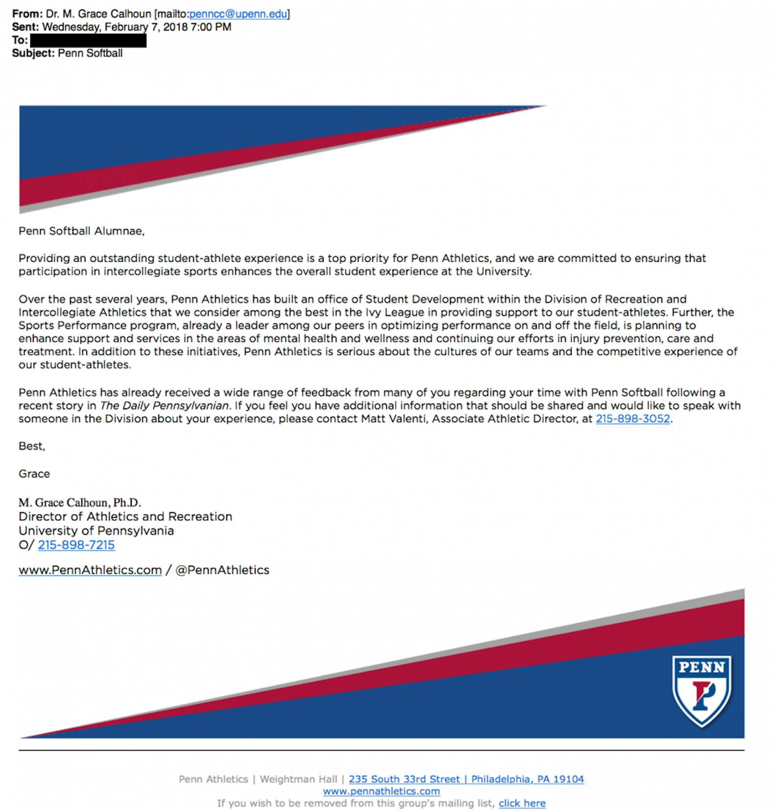 softball calhoun email