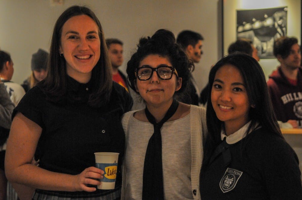 Jacquiley Wong, Alexis Gutierrez, Aimee KnausWe are dressed as the Chilton girls from Gilmore Girls - we are the biggest GG fans on campus and the most exciting thing that happened to us this past month was when we were retweeted by the GG account at Luke's DIner!
