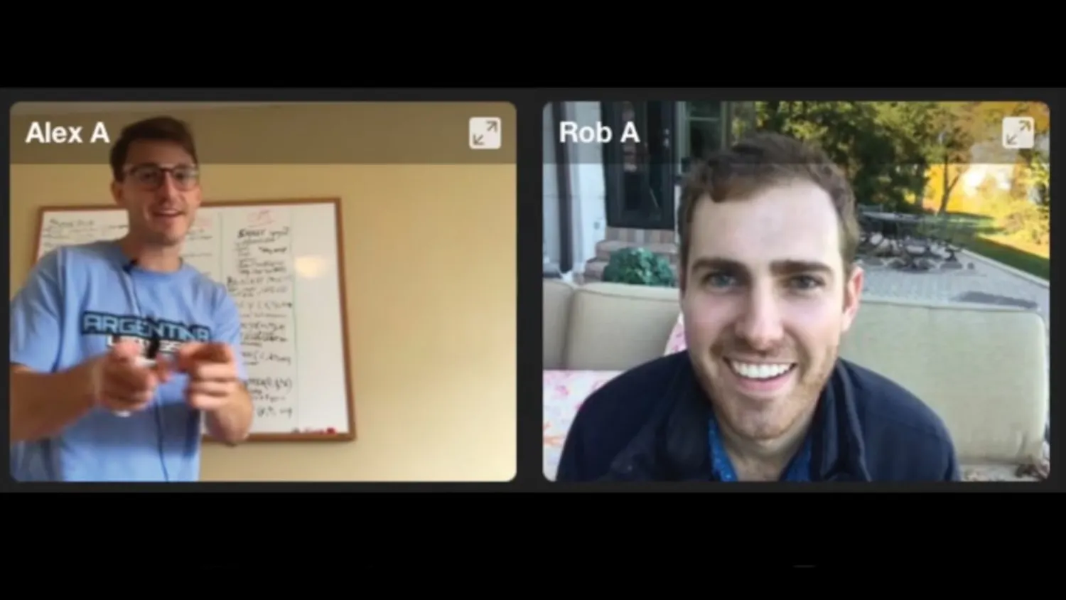 Alex Weber and Rob Mor broke the world record for longest video chat after two weeks of continuous streaming. | Courtesy of the 'No HangUps' Youtube channel. 