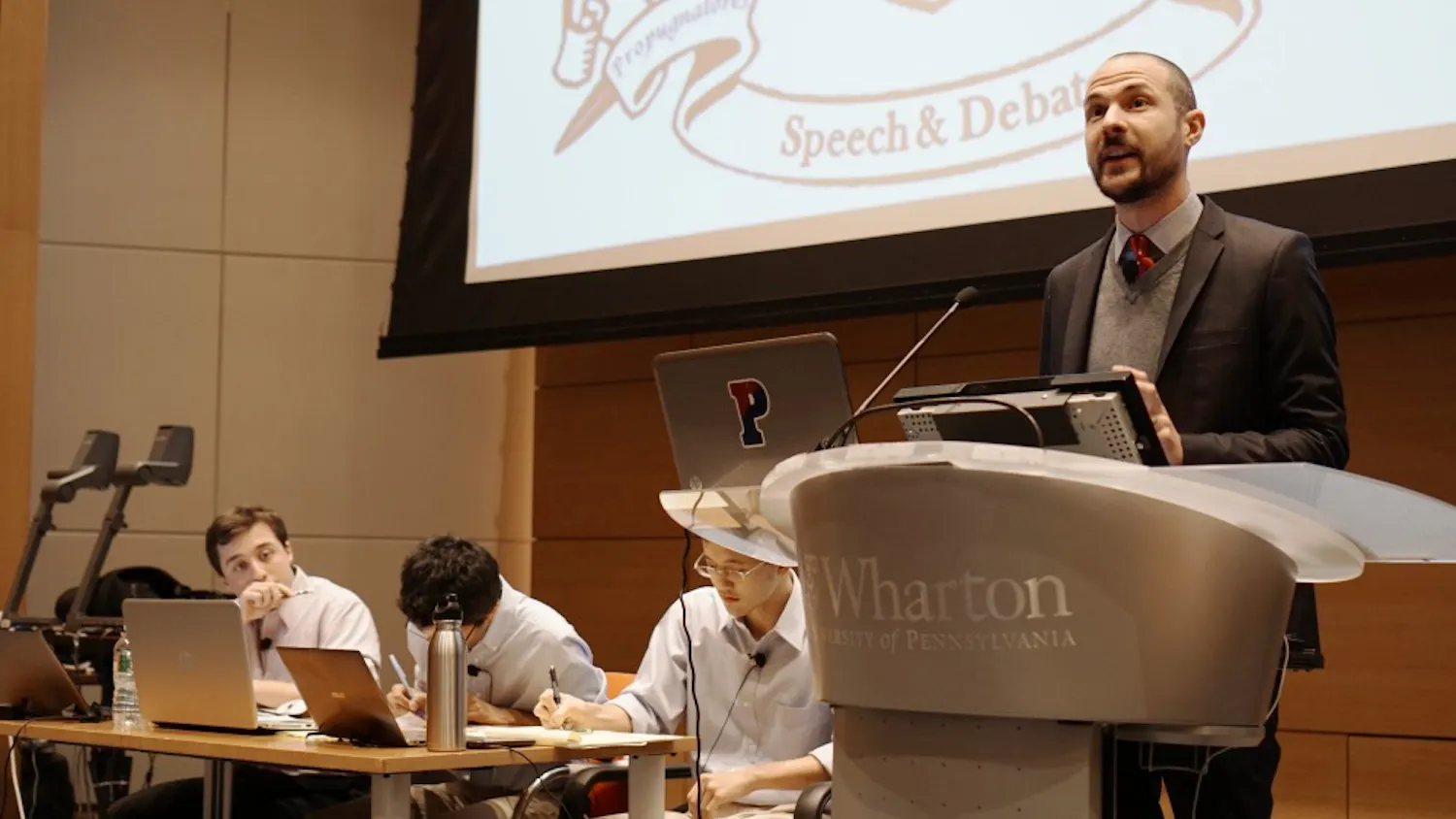 PETA Director of Laboratory Investigations Justin Goodman takes the podium in opposition of animal testing. PETA is widely known for its radical stance on the use of animals in research.