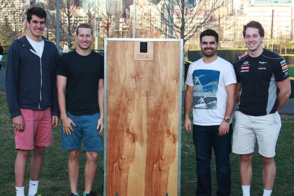 Senior Design Project winners from left to right: John Whitman, John Doyle, Manfred Reiche, and Tommy Sutton.