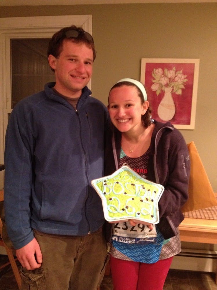 	Siblings Chase and Erica Denhoff celebrated at Erica’s house in Brookline, Mass. after being reunited amidst the chaos in Boston on Monday.