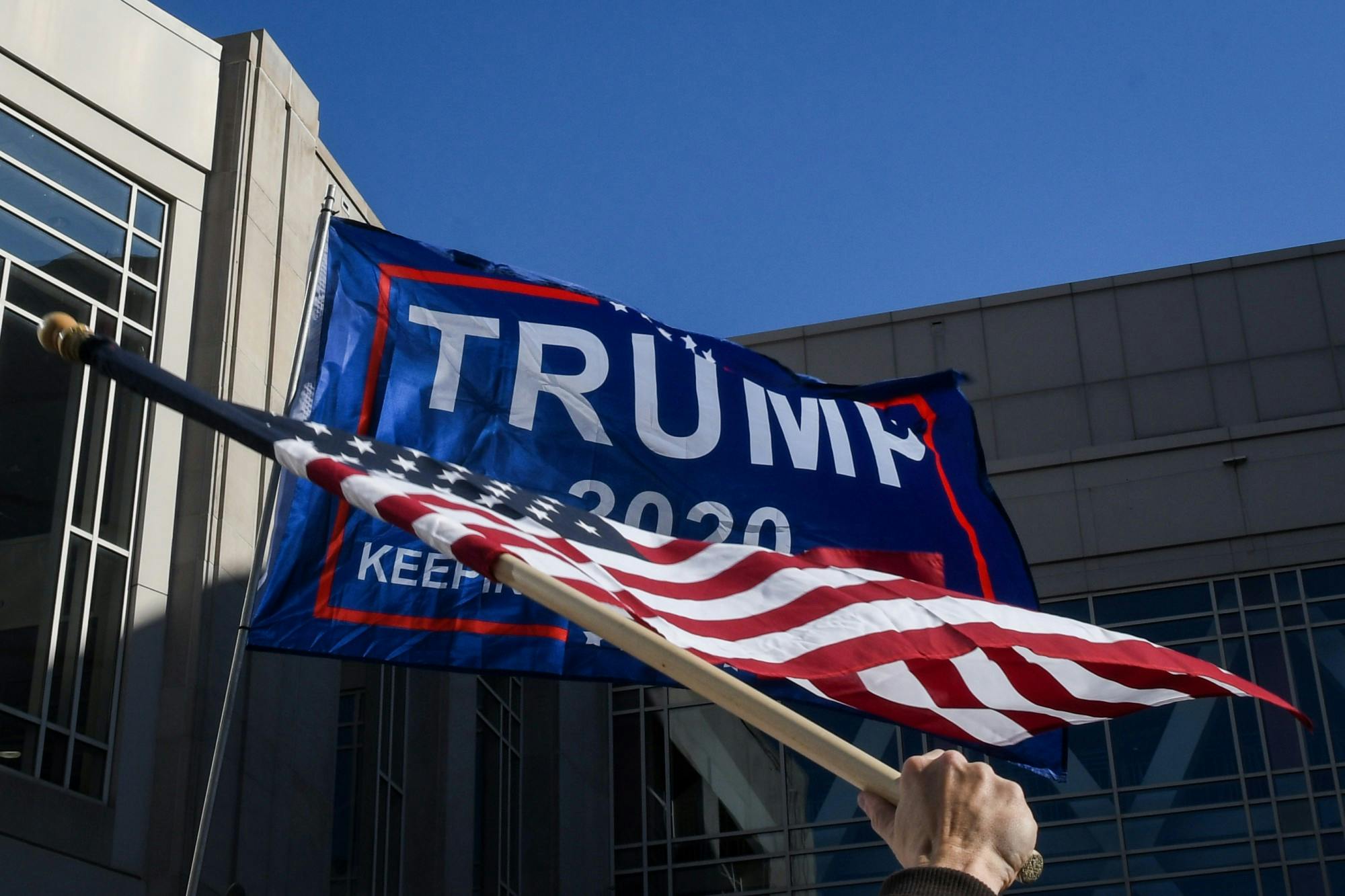 Trump 2020 American Flag Pennsylvania Convention Center.JPG