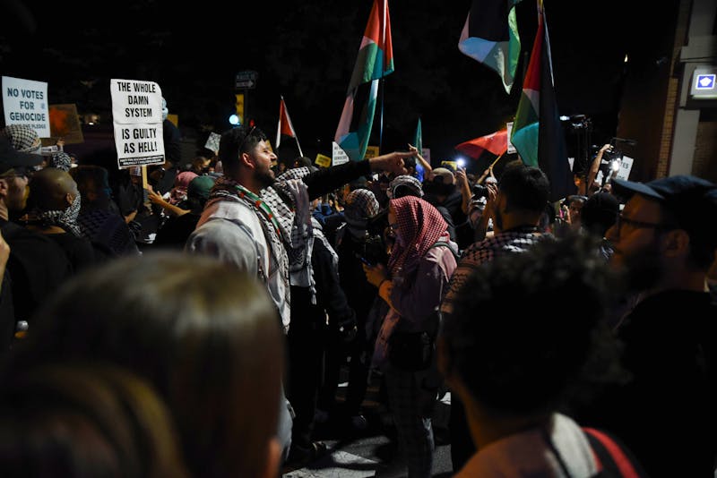 Penn students join pro-Palestinian demonstrators in protesting outside presidential debate