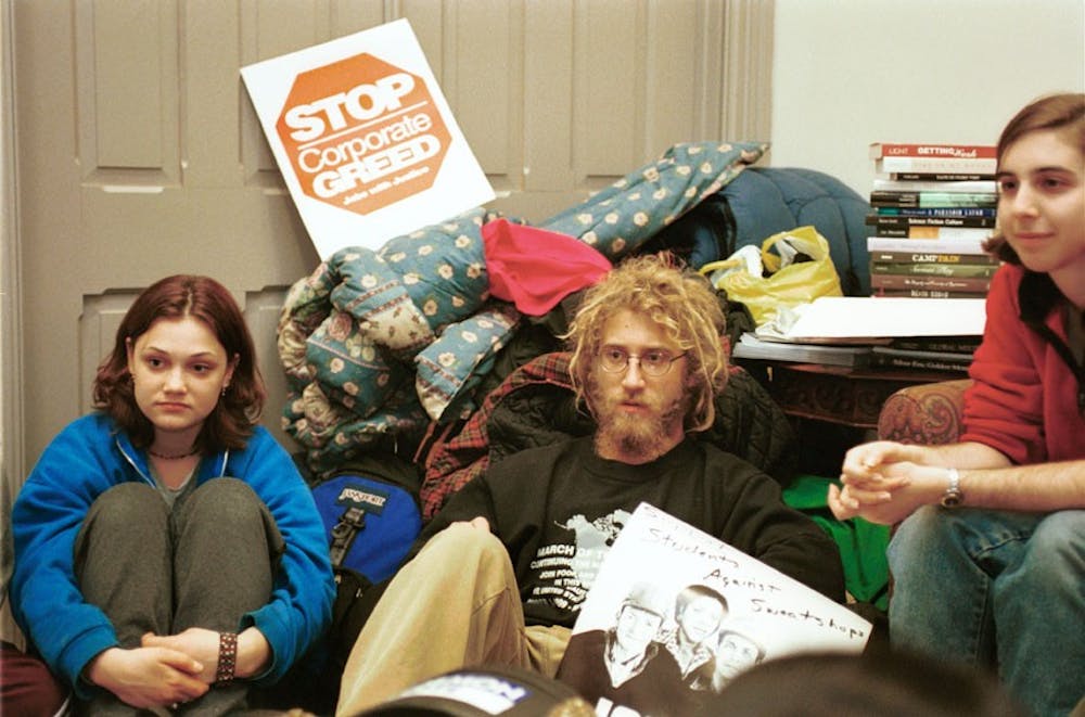 sweatshop protest/sit in at college hall
Christine Nangle,  Harrison Blum,  Laurie Eichenbaum