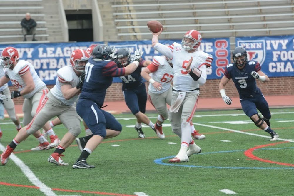 	On Saturday, Cornell senior quarterback Jeff Mathews dominated the Red and Blue in his final college game, throwing for four touchdowns and rushing for another during the Big Red’s 42-41 win.