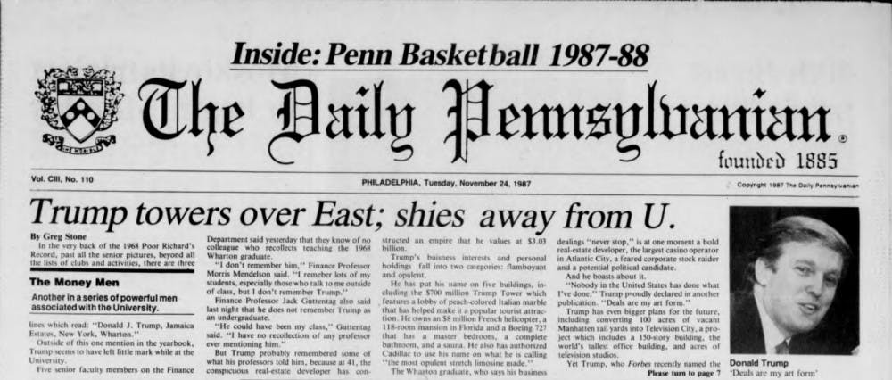 A Daily Pennsylvanian article from 1987 highlights how Donald Trump left little lasting impact on university faculty. | DP Archives