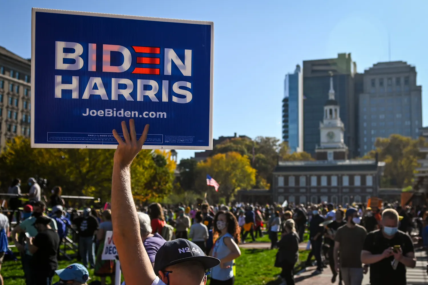 11-07-20 Joe Biden Election Celebration Biden Harris Sign Independence Hall.jpg