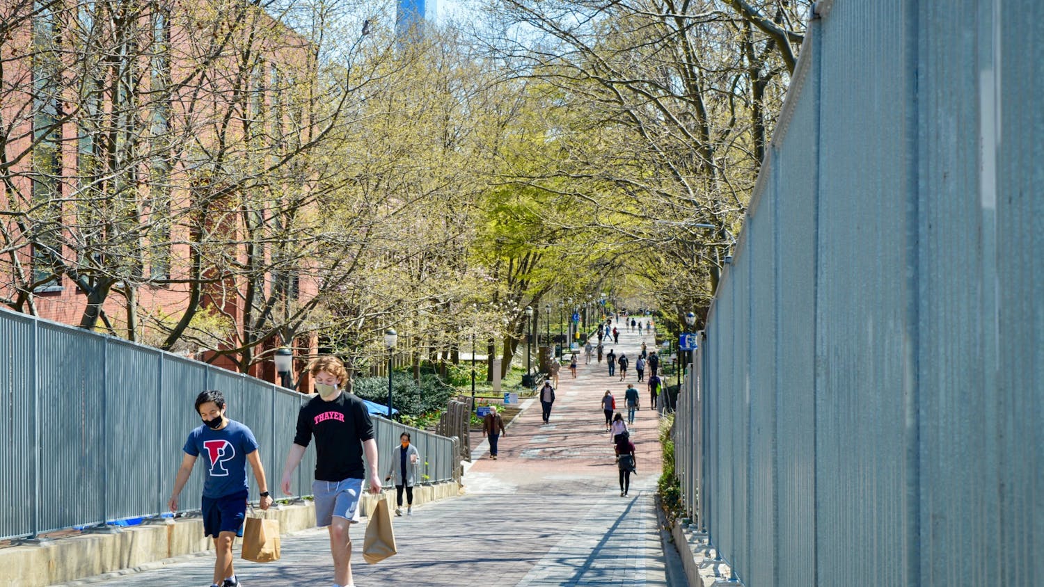04-08-21 Spring Campus Locust Walk Bridge COVID-19 Masks (Maya Pratt).jpg