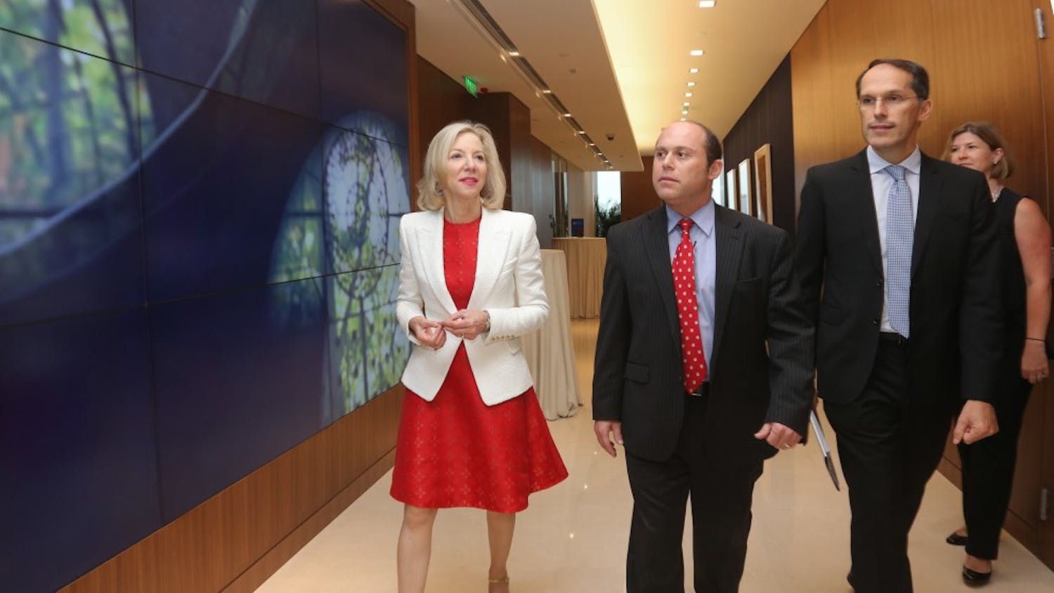 Penn President Amy Gutmann on a presidents' tour at the Penn Wharton China Center, where last week she announced the first recipients of the Penn China Research and Engagement Fund awards. | Courtesy of Laura Cavender/University of Pennsylvania