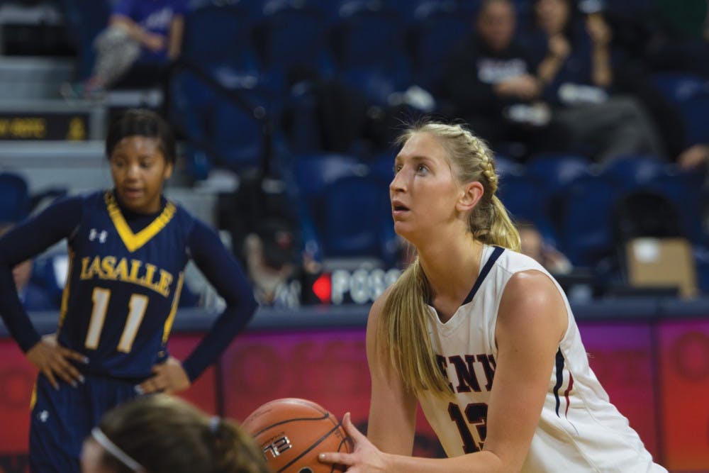 Senior center Sydney Stipanovich secured her fifth double-double of the season including eight fourth-quater points, as Penn women's basketball got above .500 with a 47-36 win at CSUN.