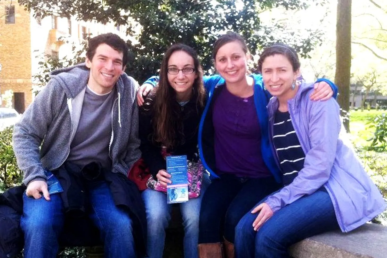 (From left to right) Actively Moving Forward founder David Fagjenbaum, Penn chapter president Melanie Wolff, former AMF
member Jenny DalMonte and co-president Danielle Wasserman help comfort grieving students through their organization.