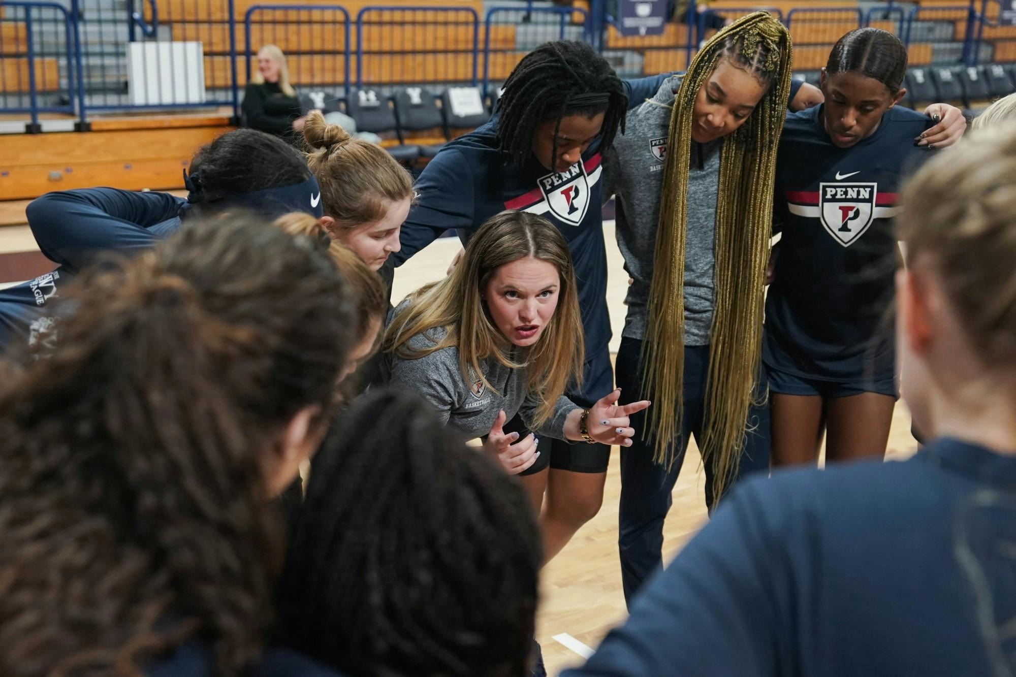 02-17-23 Women's Basketball vs Yale Team Huddle (Anna Vazhaeparambil)-01.jpg