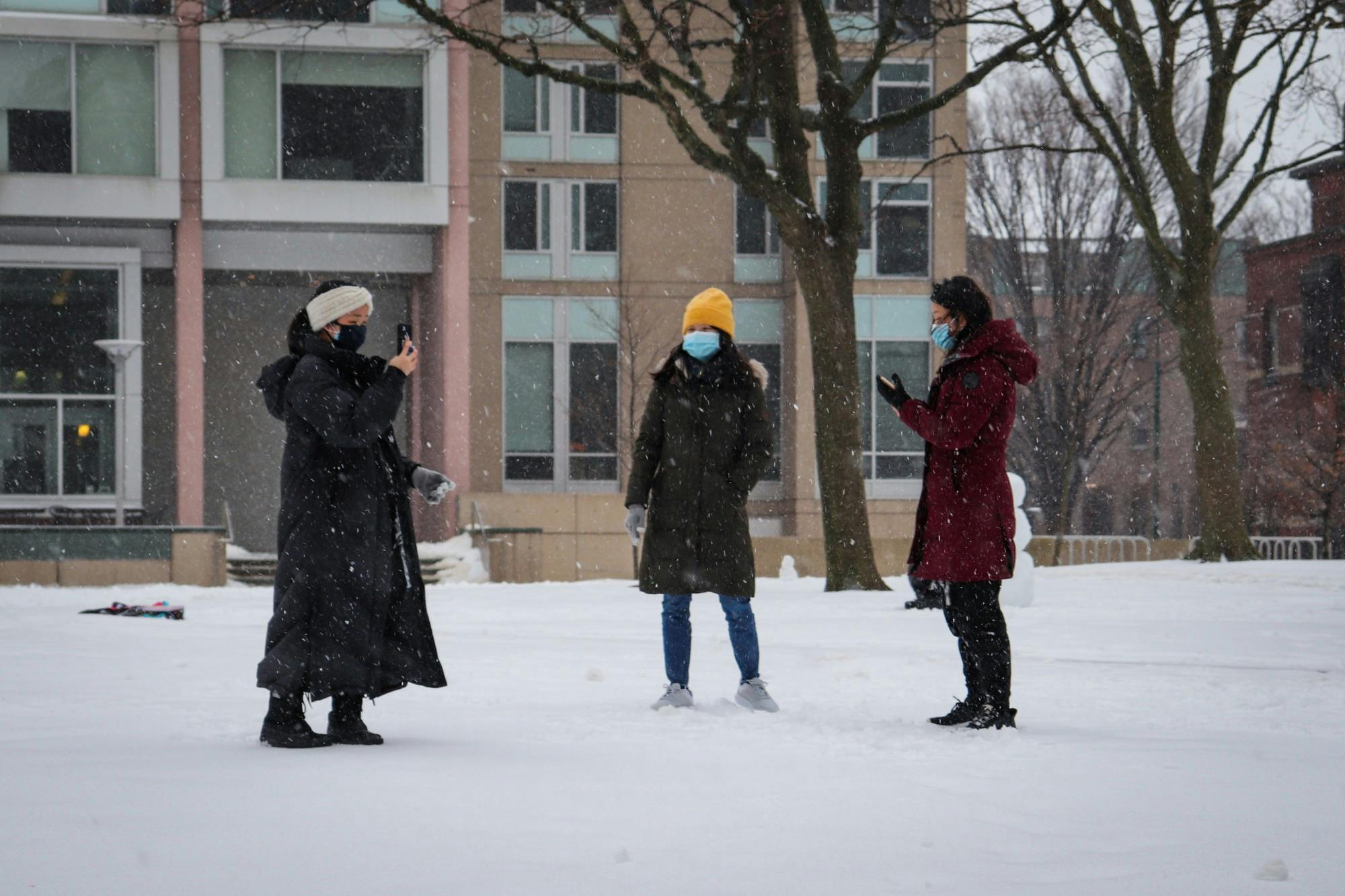 02-01-21 Snow Orlena Students Social Distancing COVID Masks.JPG