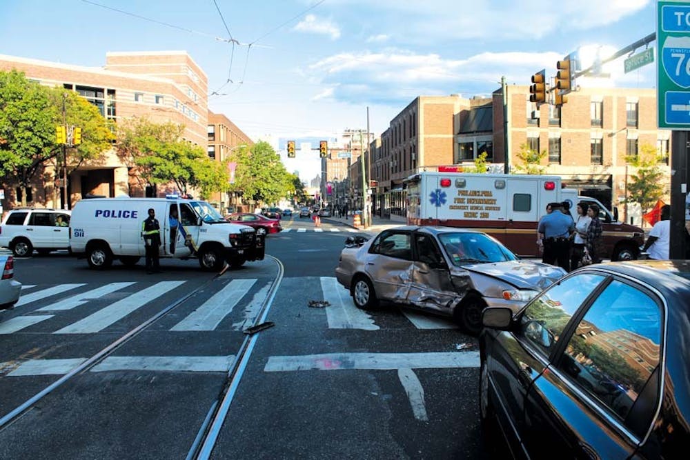 	A three-car crash at 38th and Spruce streets left at least one injured.