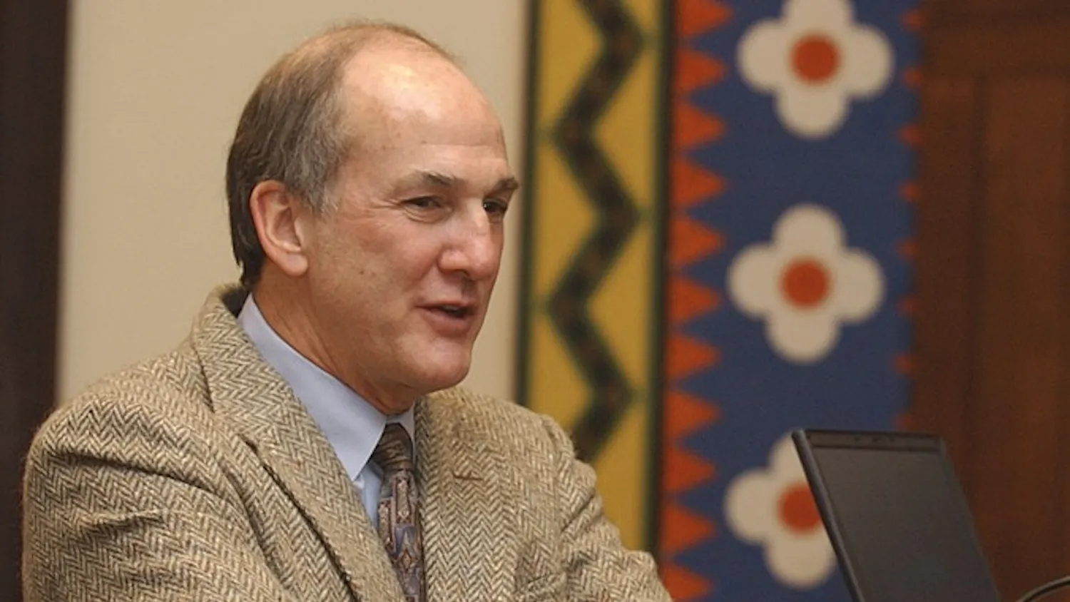 American History Professor Kathy Peiss speaks with Provost Robert Barchi after her talk. The talk was entitled "Zoot Suits Revisited: Meditations on the Politics of Style" and was part of the Provost's lecture series.
File Name : DSC_0011.NEF
File Size : 2.1MB (2159350 bytes)
Date Taken : Mon, May 28, 2001 8:24:49 PM
Image Size : 2000 x 1312 pixels
Resolution : 300 x 300 dpi
Bit Depth : 12 bits/channel
Protection Attribute : Off
Camera ID : N/A
Camera : NIKON D1H
Quality Mode : HI (2.7M Raw Compressed)
Metering Mode : Spot
Exposure Mode : Manual
Speed Light : Yes
Focal Length : 80.0 mm
Shutter Speed : 1/100 seconds
Aperture : F2.8
Exposure Compensation : 0.0 EV
White Balance : Flash
Lens : 80-200 mm F2.8
Flash Sync Mode : Rear Curtain
Exposure Difference : -2.8 EV
Flexible Program : No
Sensitivity : ISO500
Sharpening : Normal
Image Type : Color
Color Mode : Mode I (sRGB)
Hue Adjustment : 3
Saturation Control : N/A
Tone Compensation : Normal
Latitude(GPS) : N/A
Longitude(GPS) : N/A
Altitude(GPS) : N/A
