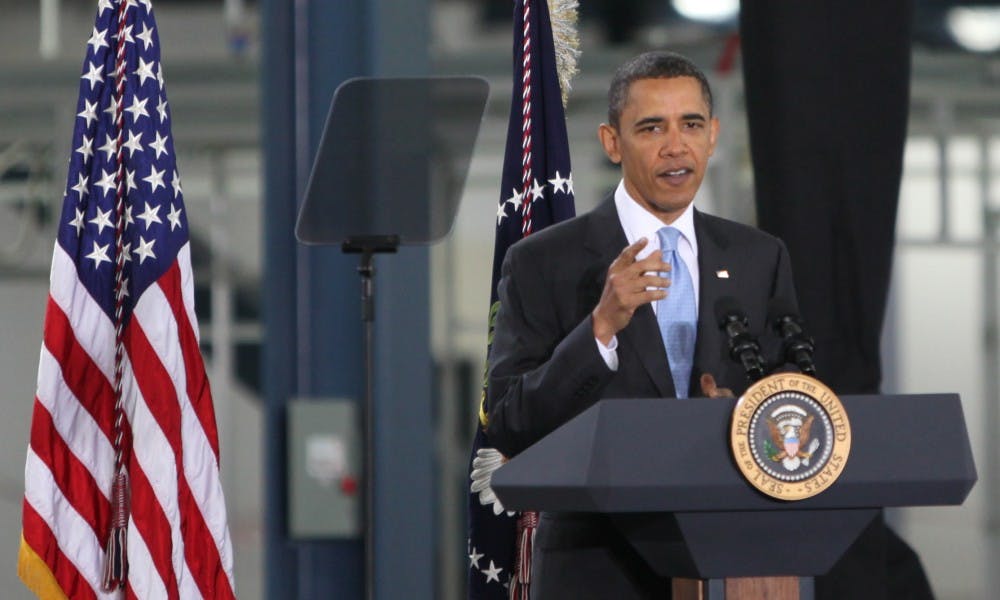 President Obama spoke about combatting climate change in 2010.
