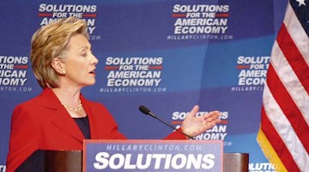 On campus, Clinton   addresses economy