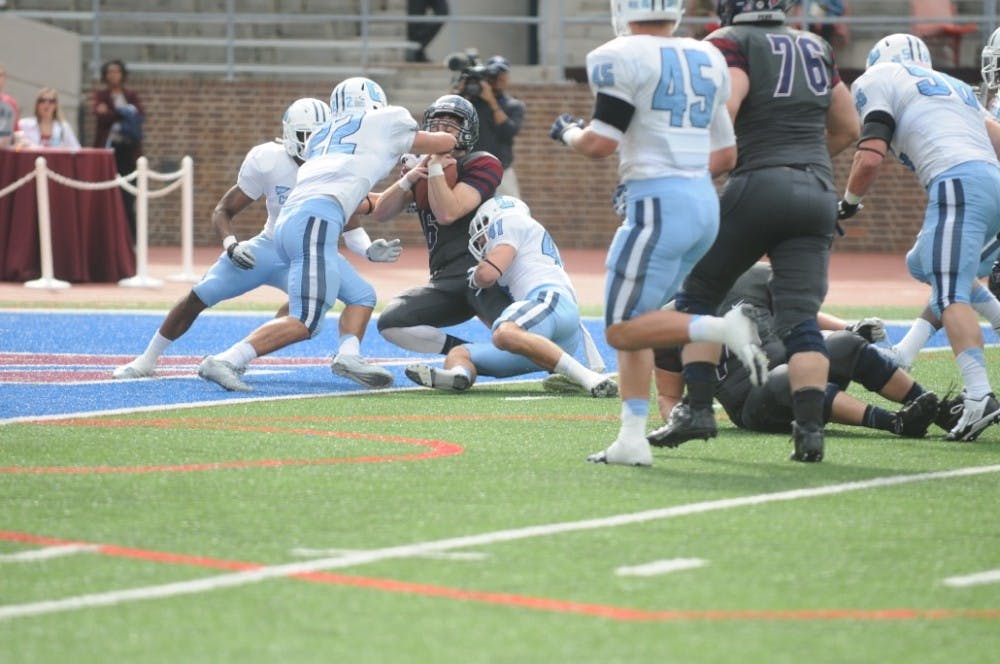 He got hit across the face on this play, but senior Eric Fiore also got a touchdown to tie the game at seven all. Fiore had just a total of three practices to learn running back after playing wide receiver his whole career, and with 89 all-purpose yards, he certainly acquitted himself well.