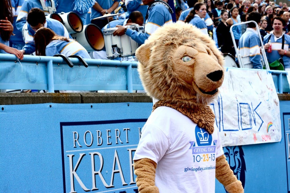 	Roaree the Lion, Columbia’s mascot, was out in full force along with a large contingent of Columbia’s student body, as 10,820 people attended the Lions’ homecoming matchup with Penn