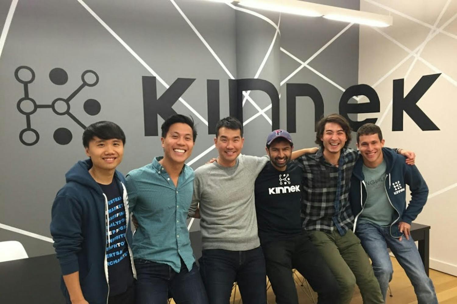 Kinnek startup team members from left to right: Wharton/SEAS alumnus Kel Huang, Wharton alumnus Charles Pan, College alumnus Andy Choi, Wharton/SEAS alumnus Karthik Sridharan, College alumnus Ben Watkins, and College alumnus Jeremy Kreitman.