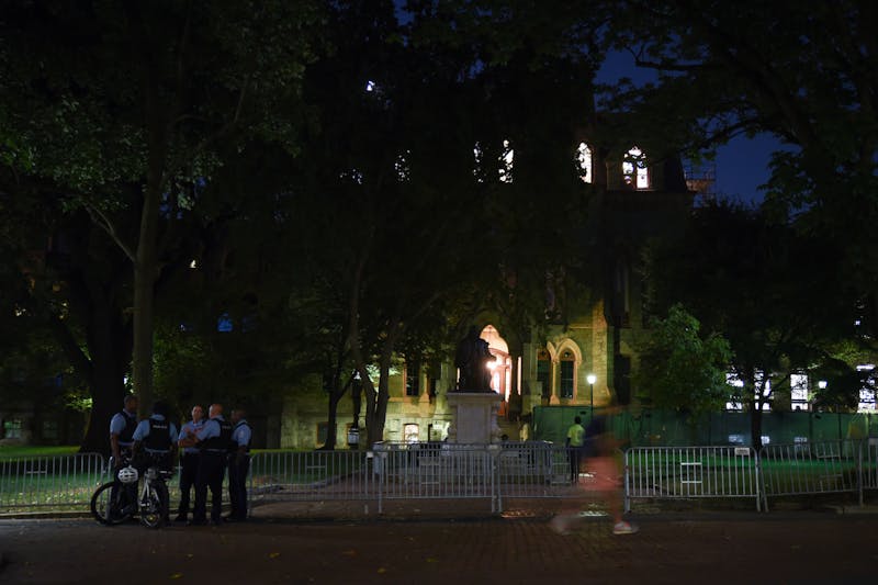 Penn installed barriers around College Green on Wednesday. It cited the debate on Tuesday.