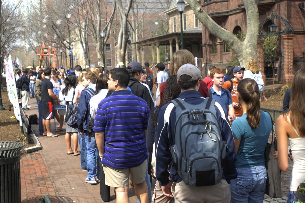 2007 Spring Fling Concert Tickets to Ben Folds being sold on the walk by Matt Mizrahi, Danny Cohen (guy in middle), and Amanda Santana (girl in green).