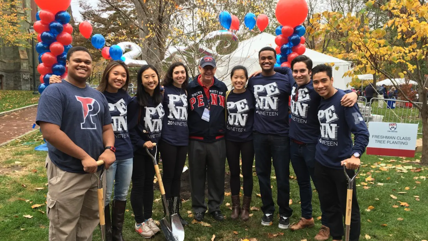 The Class Board of 2019 smiles for a picture during the planting of the The Class of 2019 Penn tree. | Courtesy of Toto Nguyen