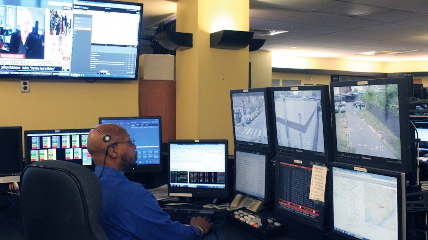PennComm Officer Ommett Levine monitors cameras at Penn to keep the campus safe.