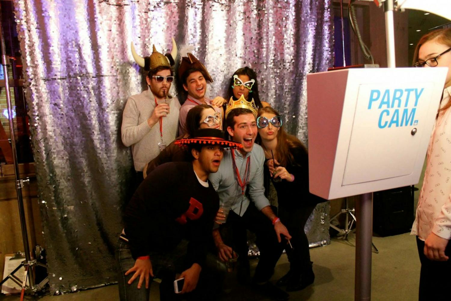 Penn seniors posed in front of a "Party Cam" during Feb Club's first event, the First Toast Feb Club Kickoff at Xfinity Live.