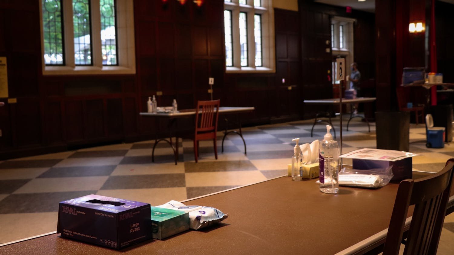 COVID-19 Coronavirus Testing Site Houston Hall of Flags Tissue Hand Sanitizer Work Station.jpg