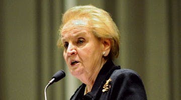 Albright delivers 'feisty' speech to students