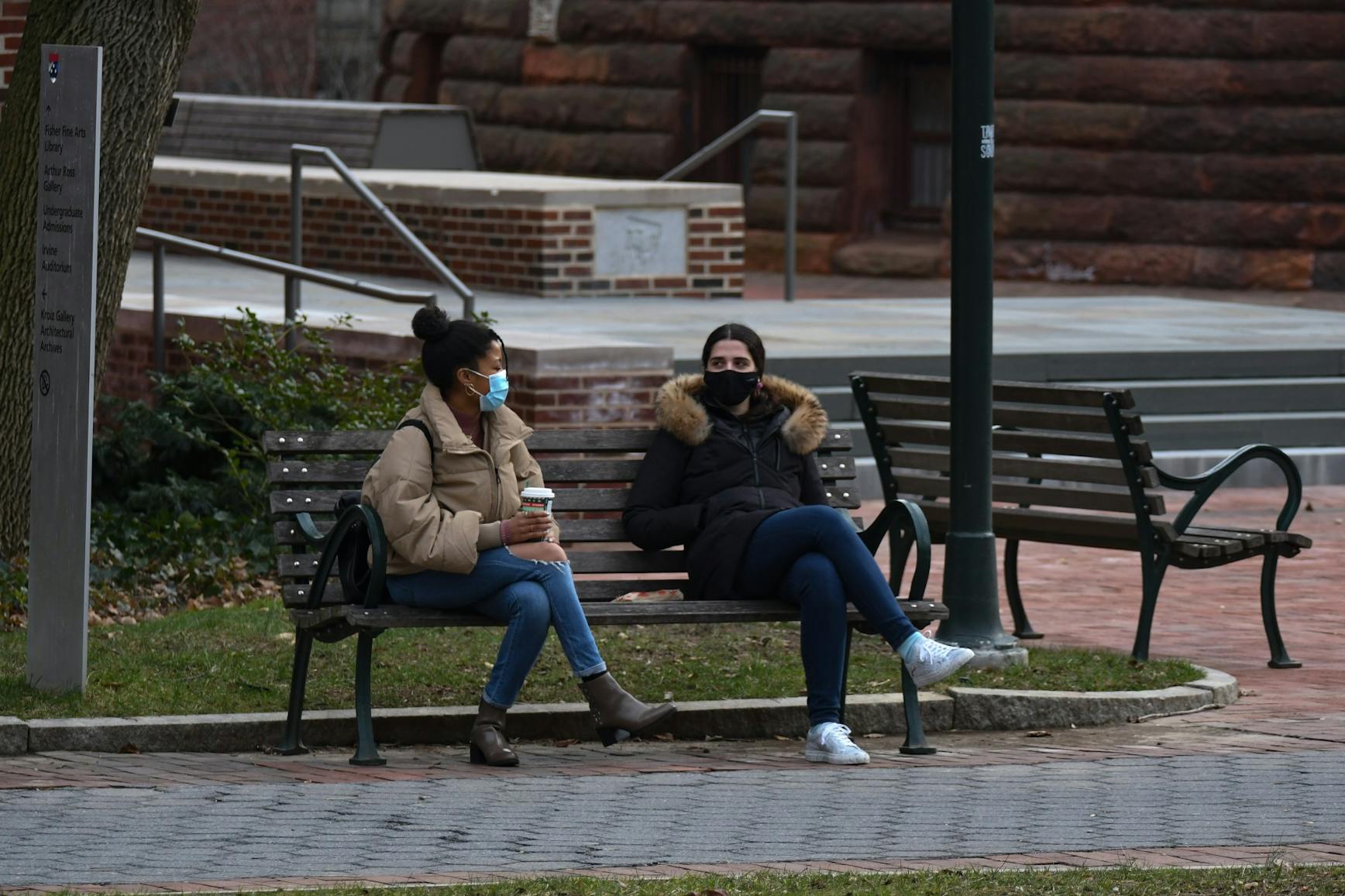 Socially Distant Bench COVID-19 Pandemic Spring Coffee Friends Colleagues Campus Locust.jpg
