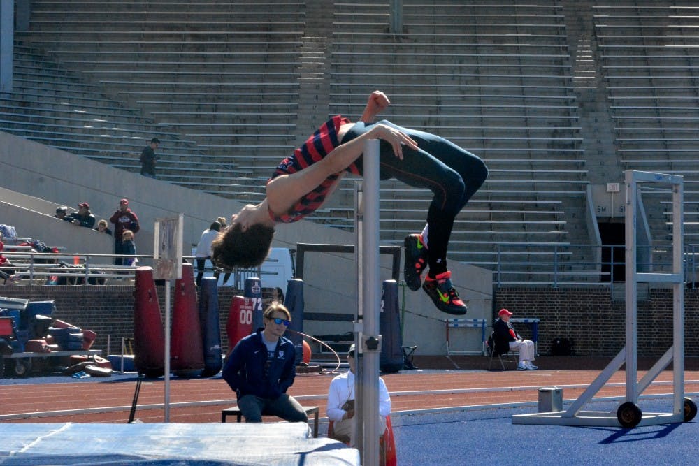 Sophomore Michael Monroe was victorious for the Quakers  in the high-jump after reaching the 2.10 meter mark.
