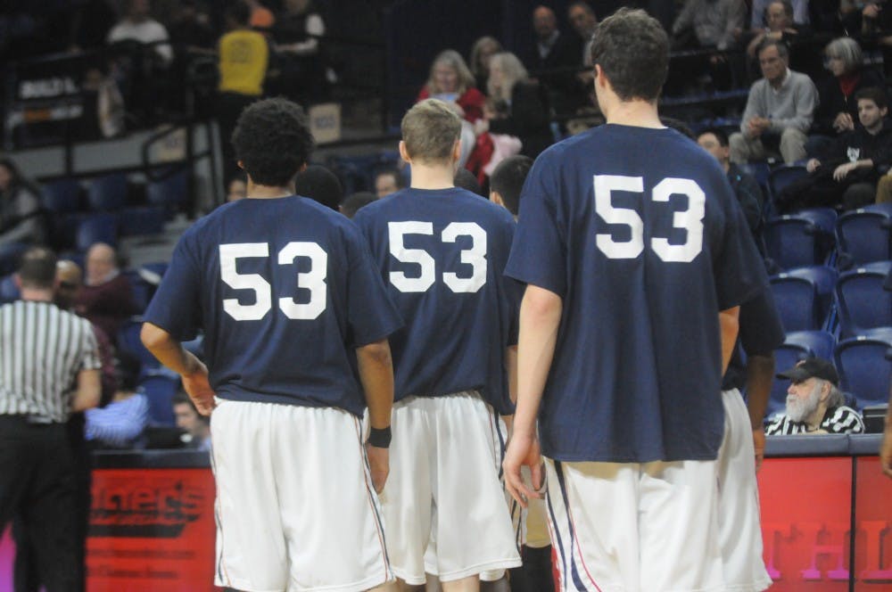 In solidarity with coach Jerome Allen, Penn basketball players wore Allen's No. 53 during pregame warmups and on the bench during the game.