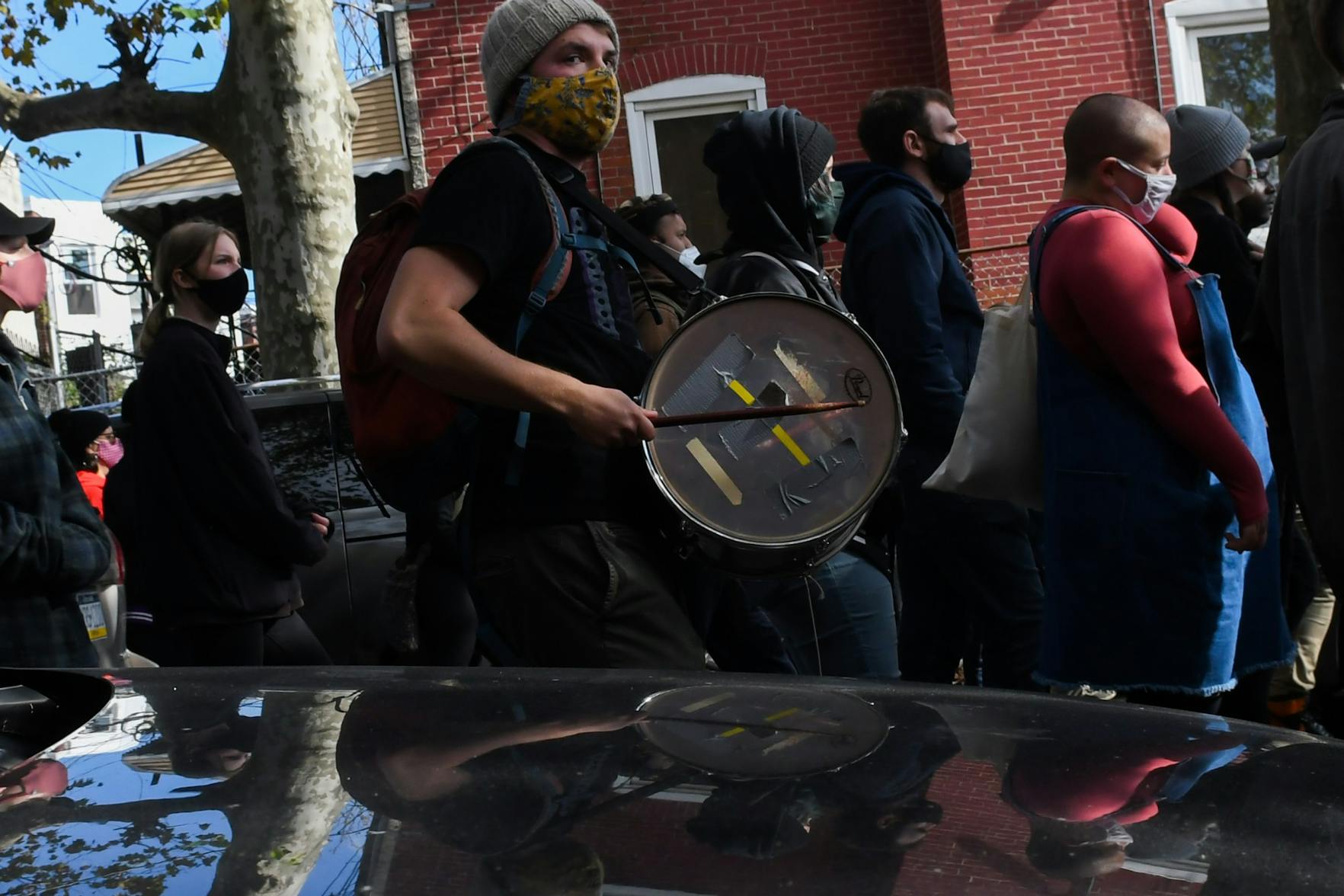 10-31-20 West Philadephia Walter Wallace Protest Drummer Car Reflection.jpg