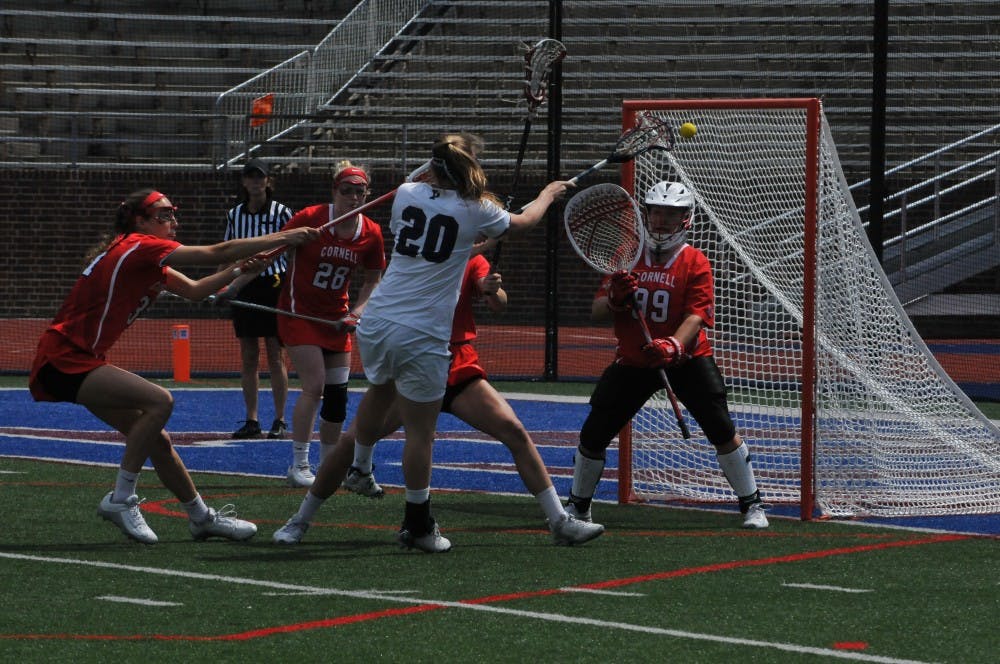 Sophomore Caroline Cummings scored three of Penn women's lacrosse's four goals on Saturday, but it wasn't enough as the Quakers fell, 8-4, to Penn State in the NCAA Quarterfinals.