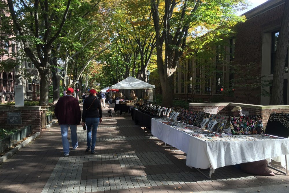 Members of the community sold crafts, jewelry, and other items on Locust Walk during Family Weekend.