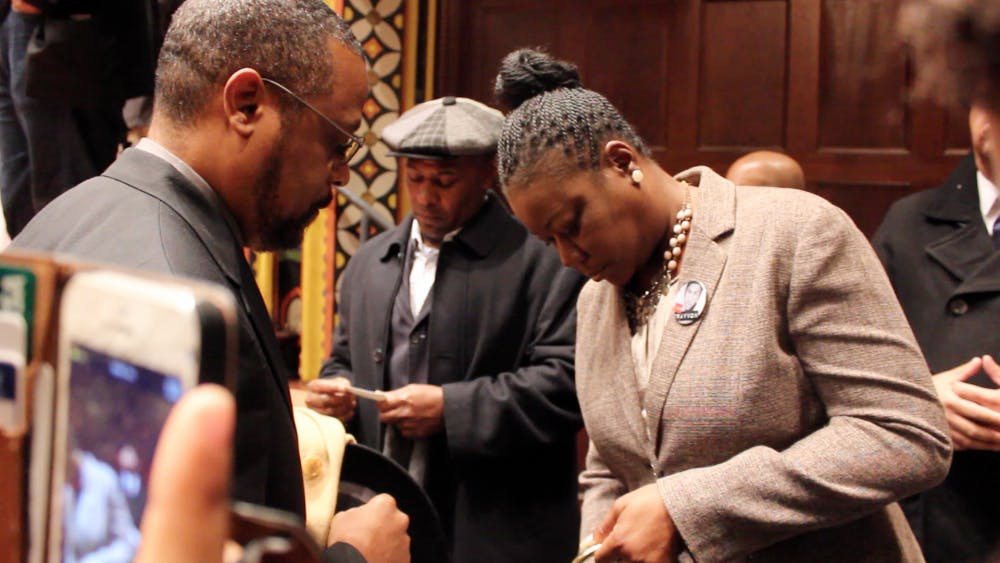 Trayvon Martin's mother, Sybrina Fulton, spoke at Irvine Auditorium.