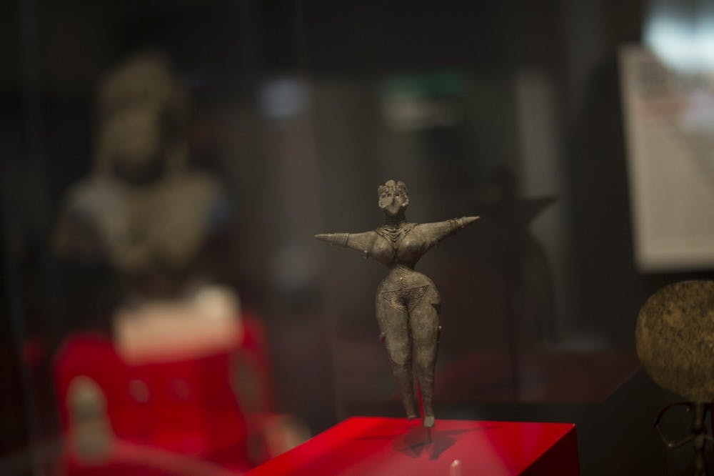 A ceramic female with pronounced limbs and sex organs from the Early Classical period in Mexico is on display at the Penn Museum