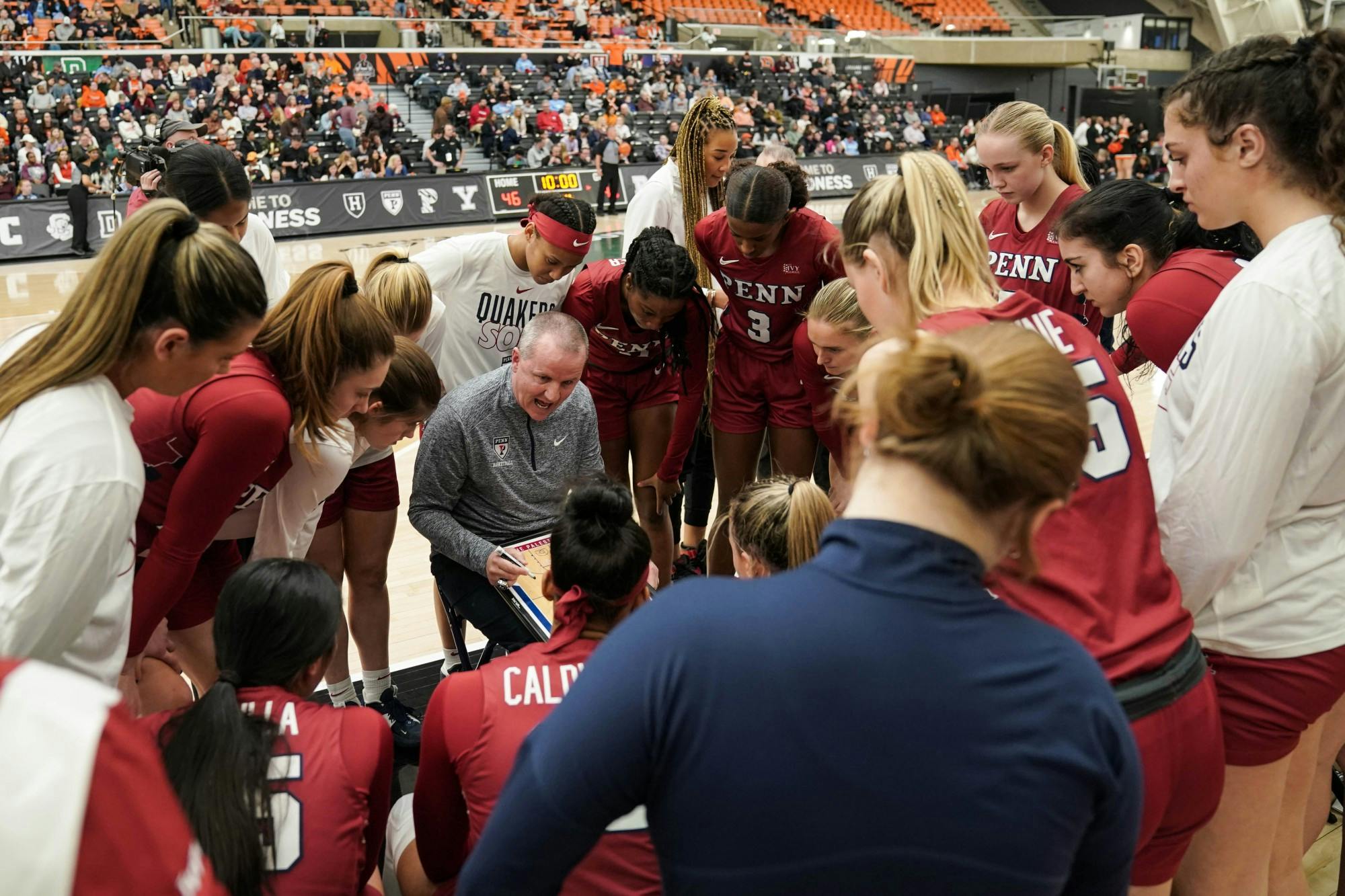 03-10-23 Women's Basketball vs Princeton Team Huddle (Anna Vazhaeparambil)-02.jpg
