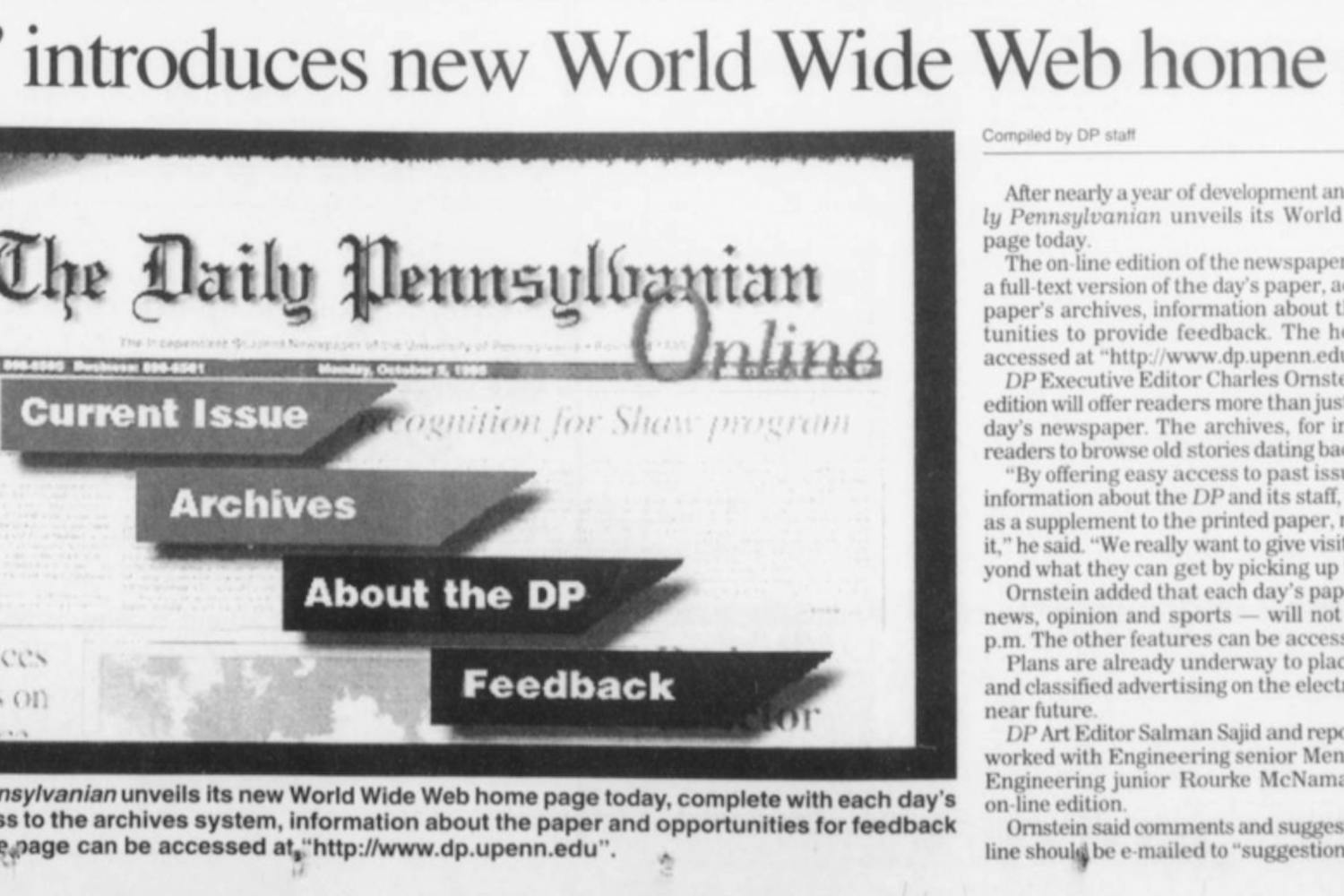 A clipping from The Daily Pennsylvanian on November 13, 1995, announcing our first foray into online journalism.
