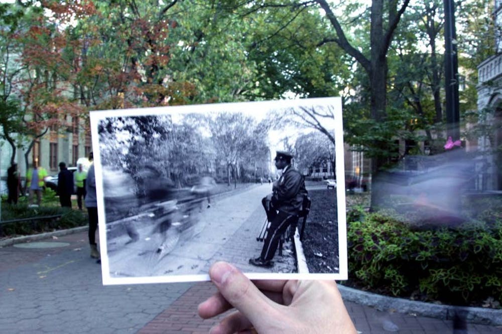 	As recently as 40 years ago, the space now called College Green was covered in asphalt.  Here, the DP visually compares past and present shots near Locust Walk and 36th St.