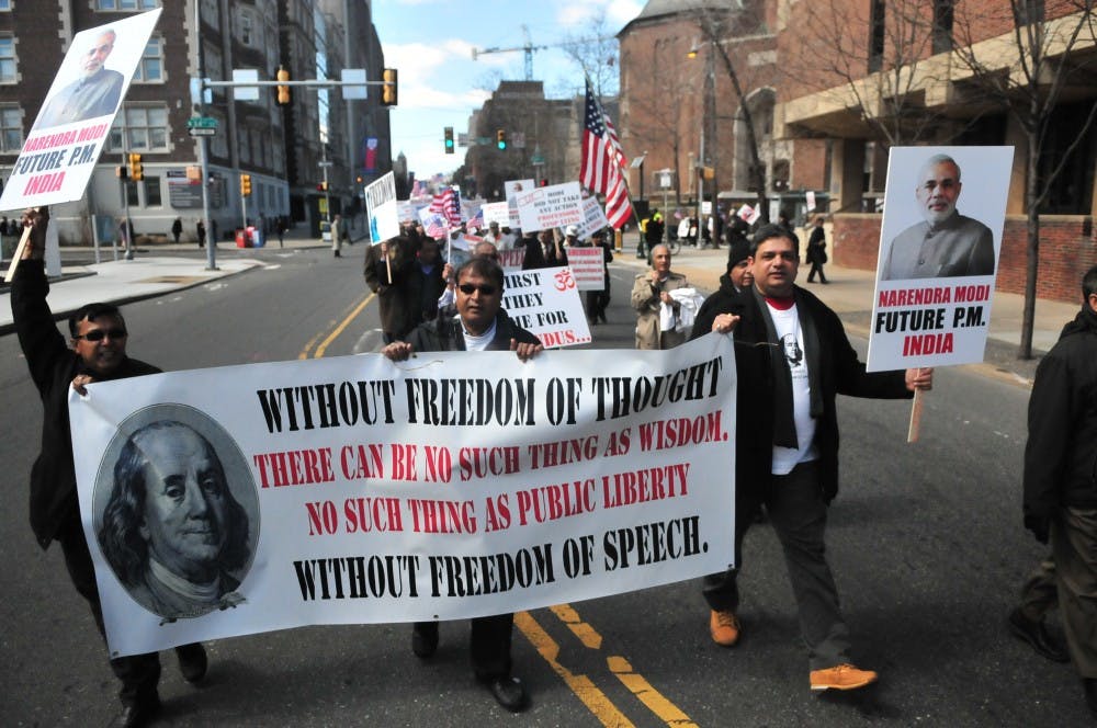 Protest at Wharton India Economic Forum by members of Americans for Free Speech